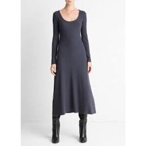 Vince Scoop Neck Long Sleeve Midi Dress Black Modal Size Small NWT